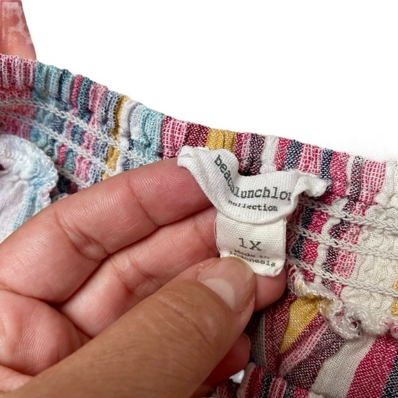 BeachLunchLounge Gayle Pastel Stripe Linen Cotton Off Shoulder Top 1X - Picture 10 of 11